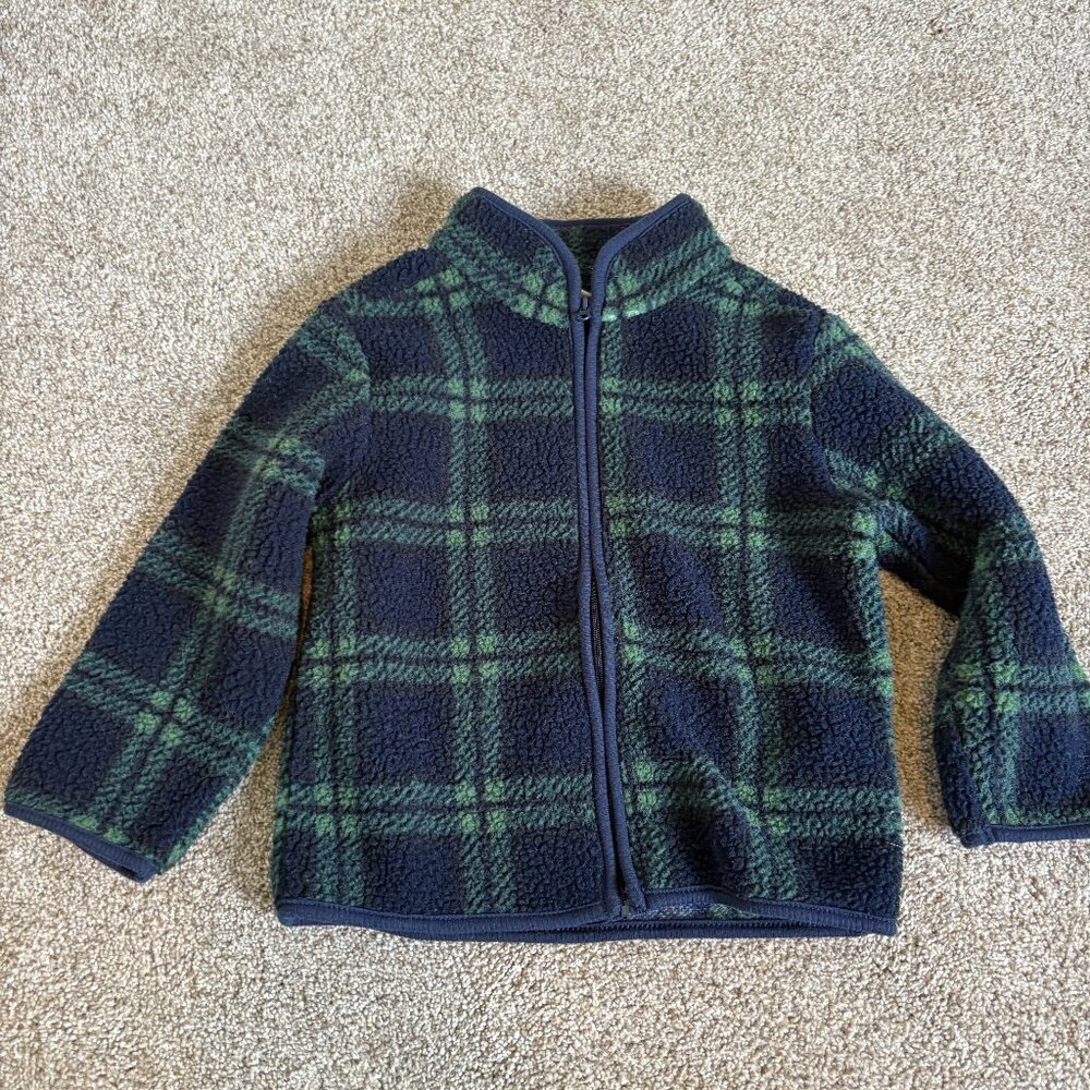 Toddler Fleece Zip Up Sweater Jacket Blue 3T plaid Pl Kids
